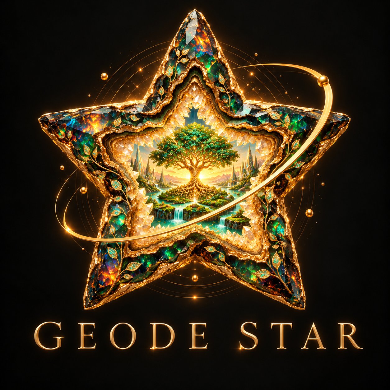 Geode Star emblem: a crystal geode star with the tree of life at its heart